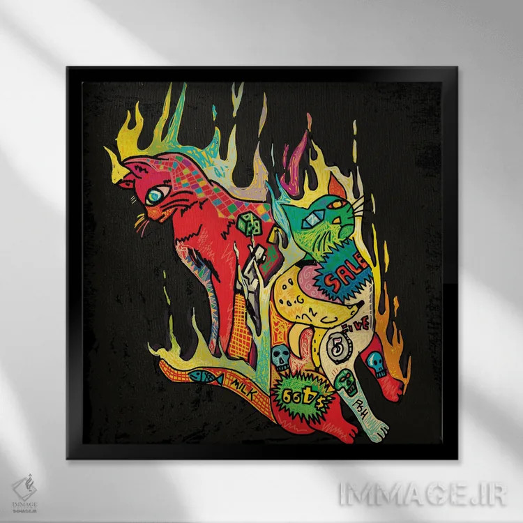 تابلو دو گربه فروشگاهی اثر دای کریس آرت (هنرمند) - نمای قابدار مشکی