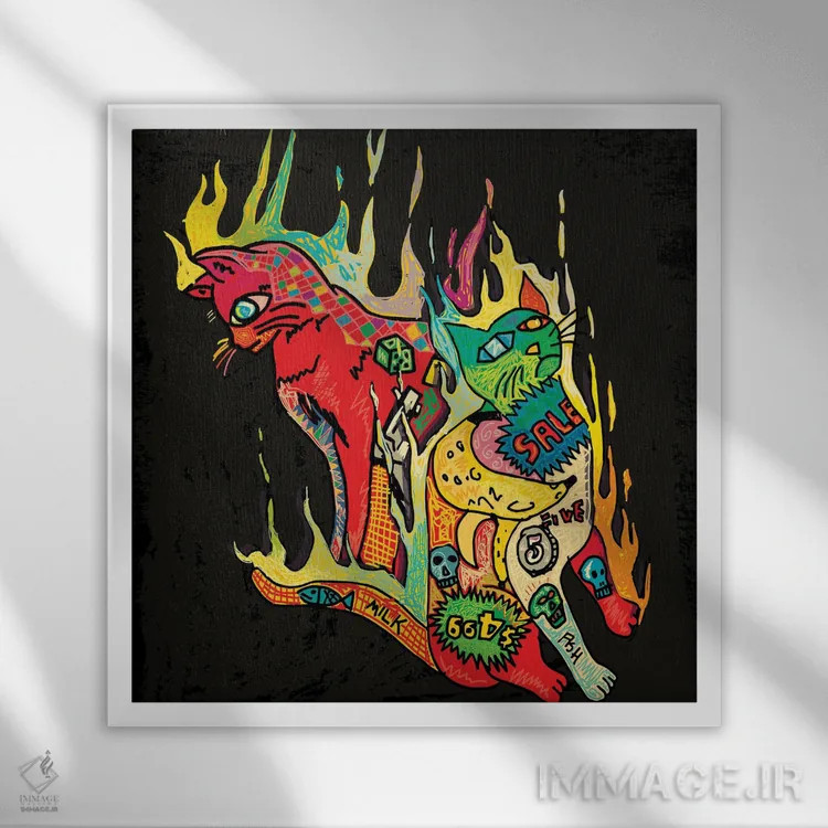 تابلو دو گربه فروشگاهی اثر دای کریس آرت (هنرمند) - نمای قابدار سفید