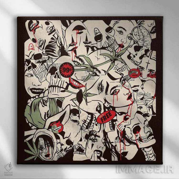 تابلو کاغذ دیواری چهرهها اثر دای کریس آرت (هنرمند) - نمای روبهرو روی دیوار