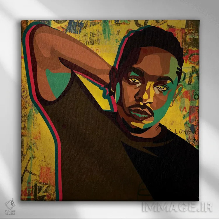 تابلو کندریک (احتمالاً کندریک لامار) اثر دای کریس آرت (هنرمند) - نمای روبهرو روی دیوار