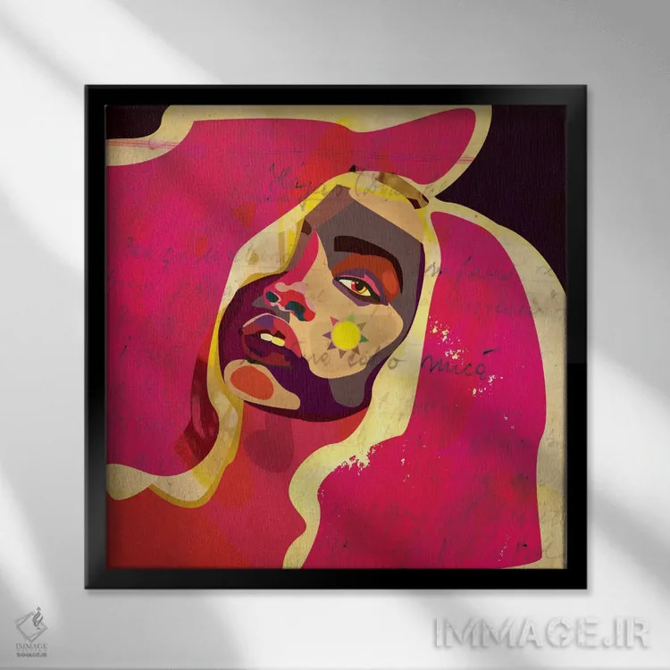 تابلو دختر با رنگهای بازیگوش اثر دای کریس آرت (هنرمند) - نمای قابدار مشکی