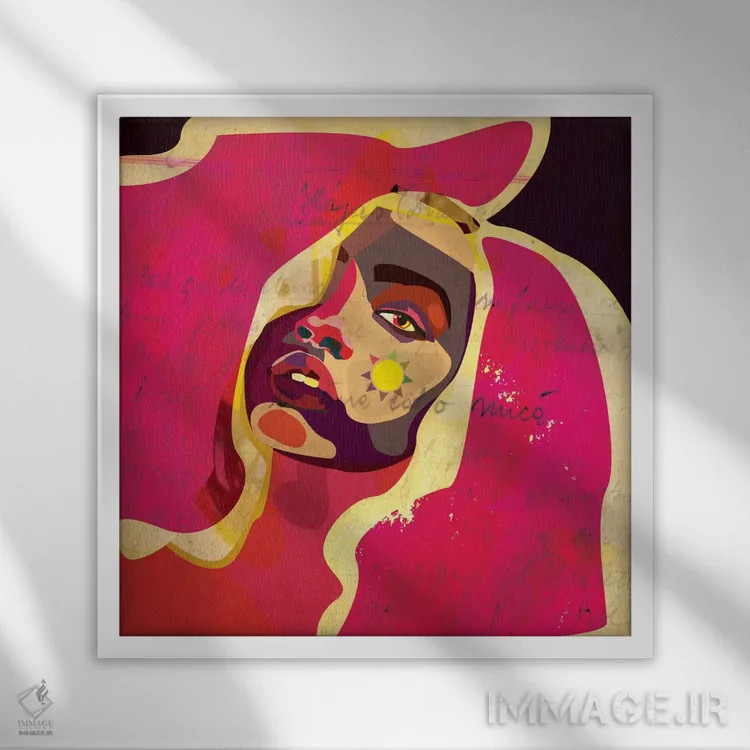 تابلو دختر با رنگهای بازیگوش اثر دای کریس آرت (هنرمند) - نمای قابدار سفید