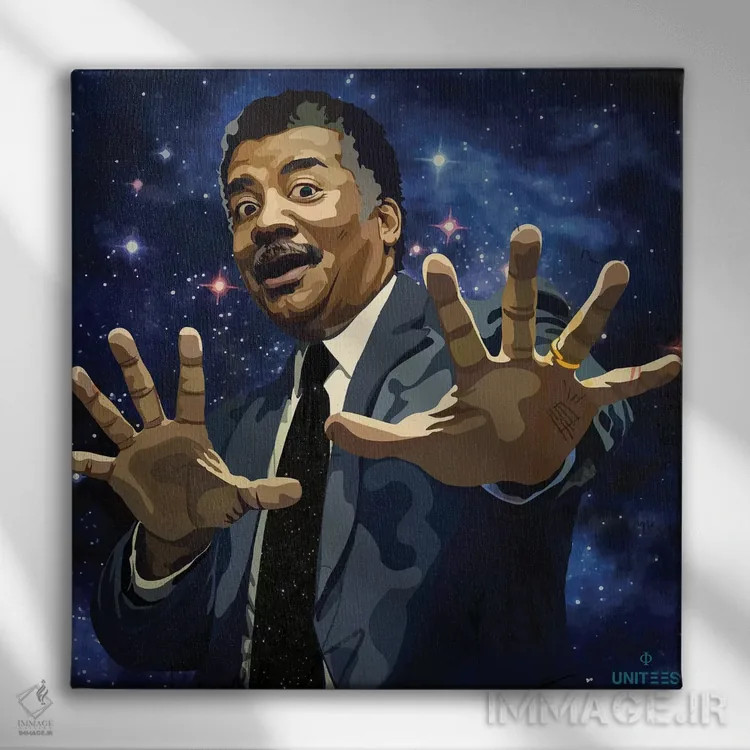 تابلو نیل دگراس تایسون (دانشمند) اثر دای کریس آرت (هنرمند) - نمای روبهرو روی دیوار