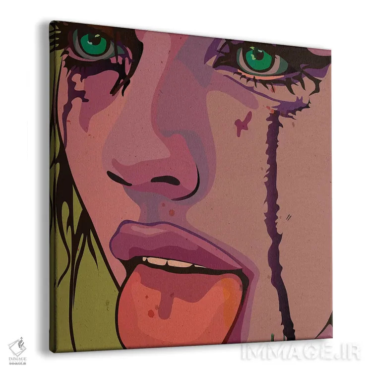 تابلو دختر ماسکارا با زبان بیرون اثر دای کریس آرت (هنرمند) - نمای پرسپکتیو محصول