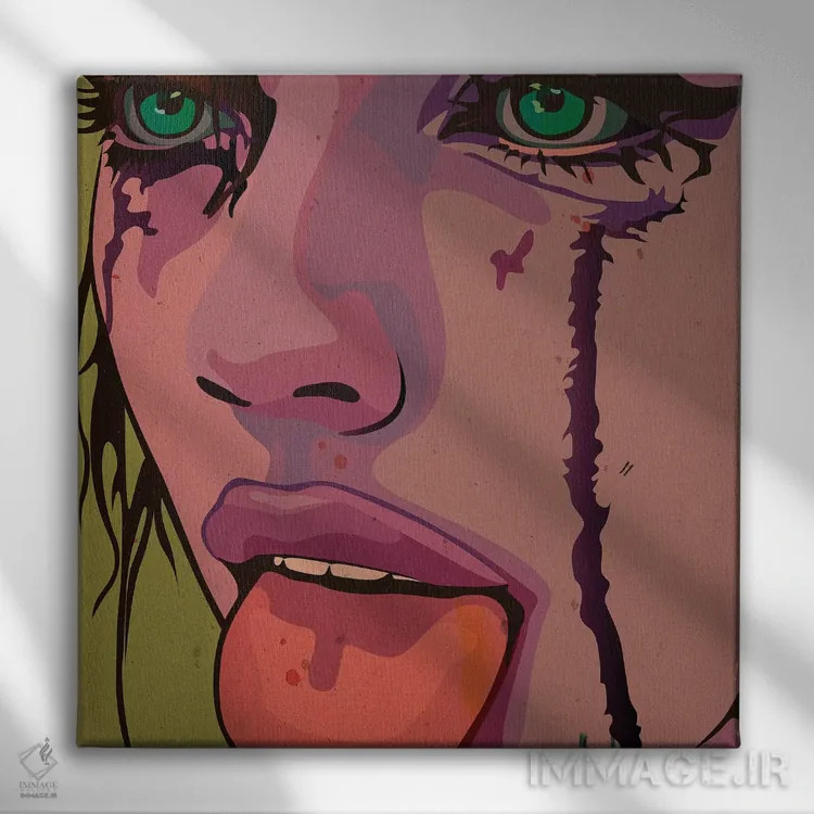 تابلو دختر ماسکارا با زبان بیرون اثر دای کریس آرت (هنرمند) - نمای روبهرو روی دیوار
