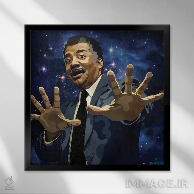 تابلو نیل دگراس تایسون (دانشمند) اثر دای کریس آرت (هنرمند) - نمای قابدار مشکی