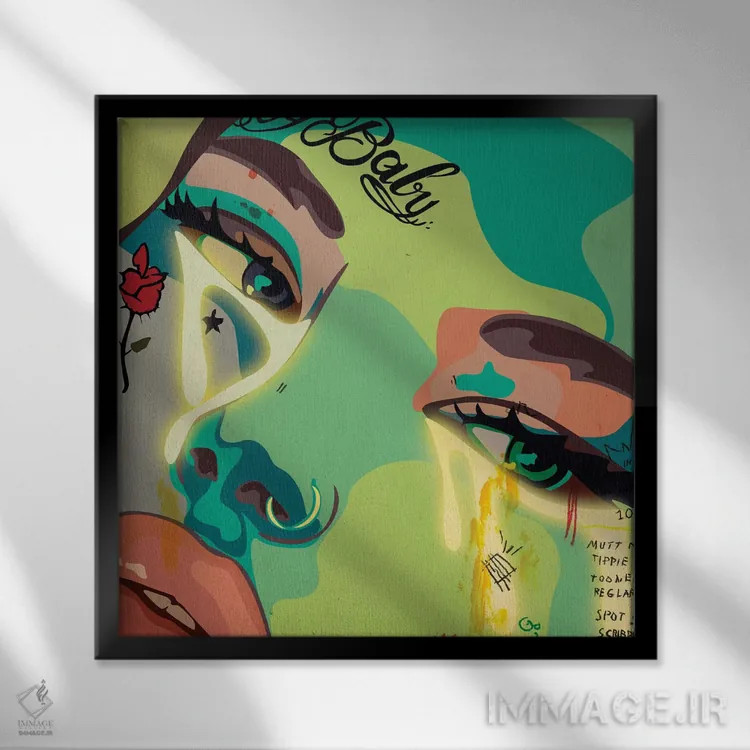 تابلو گریهکن (اشاره به شخصیت حساس یا کودکانه) اثر دای کریس آرت (هنرمند) - نمای قابدار مشکی