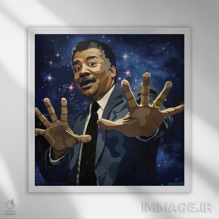 تابلو نیل دگراس تایسون (دانشمند) اثر دای کریس آرت (هنرمند) - نمای قابدار سفید