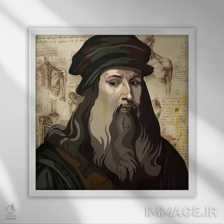 تابلو لئوناردو داوینچی اثر دای کریس آرت (هنرمند) - نمای قابدار سفید