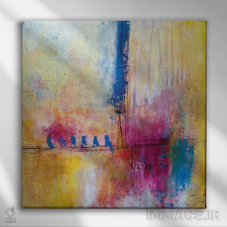 تابلو پرندگان روی سیم اثر دب چانی - نمای روبهرو روی دیوار