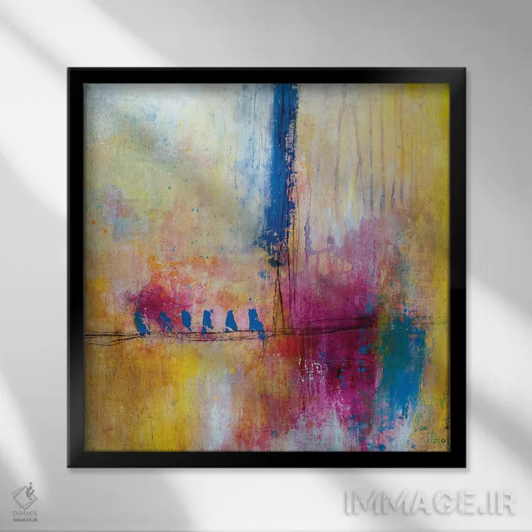 تابلو پرندگان روی سیم اثر دب چانی - نمای قابدار مشکی