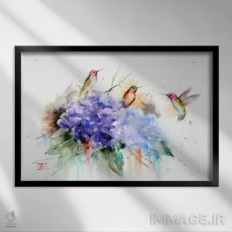 تابلو سه مرغ مگسخوار اثر باور کراوزر - نمای قابدار مشکی