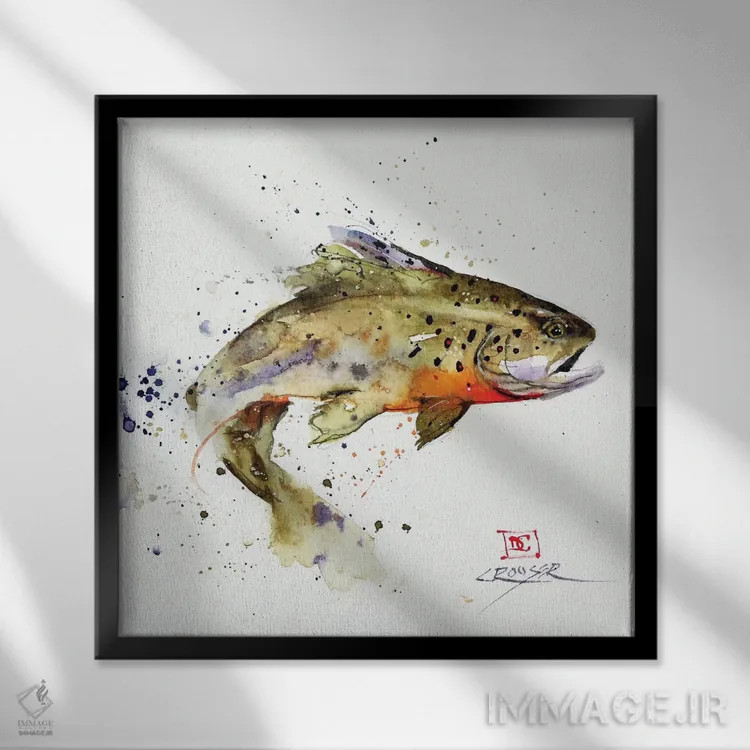 تابلو پرش مناسب ماهی قزلآلا اثر باور کراوزر - نمای قابدار مشکی