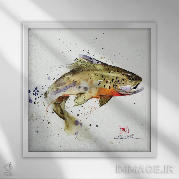 تابلو پرش مناسب ماهی قزلآلا اثر باور کراوزر - نمای قابدار سفید