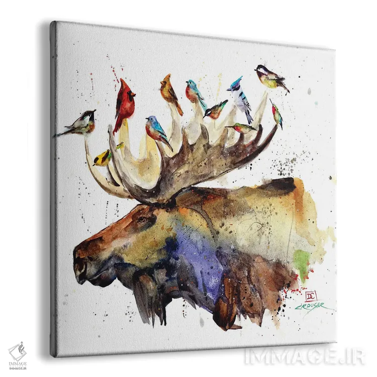 تابلو گوزن شمالی و پرندگان اثر باور کراوزر - نمای پرسپکتیو محصول