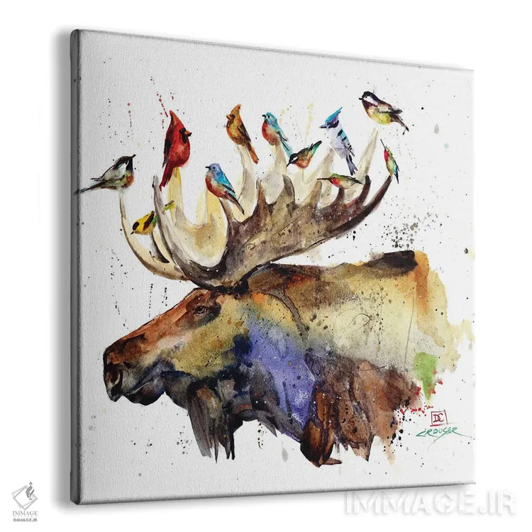 تابلو گوزن شمالی و پرندگان اثر باور کراوزر - نمای پرسپکتیو محصول