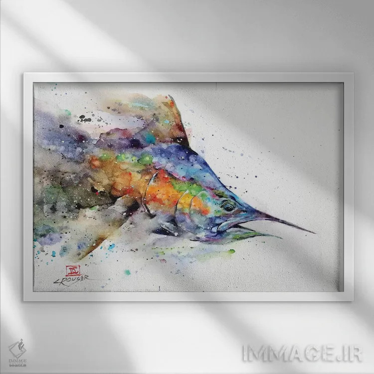 تابلو مارلین (نوعی ماهی) اثر باور کراوزر - نمای قابدار سفید