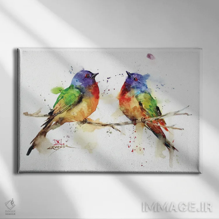 تابلو یک جفت پرندهٔ بانتینگ اثر باور کراوزر - نمای روبهرو روی دیوار
