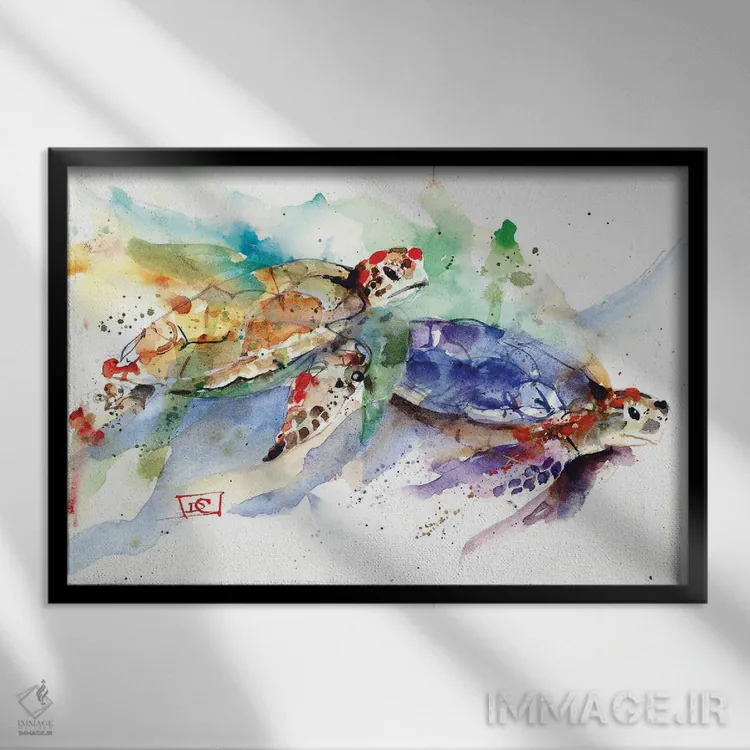 تابلو لاکپشتهای دریایی اثر باور کراوزر - نمای قابدار مشکی