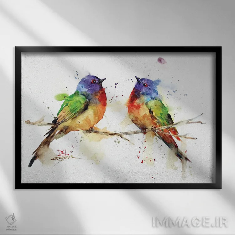 تابلو یک جفت پرندهٔ بانتینگ اثر باور کراوزر - نمای قابدار مشکی