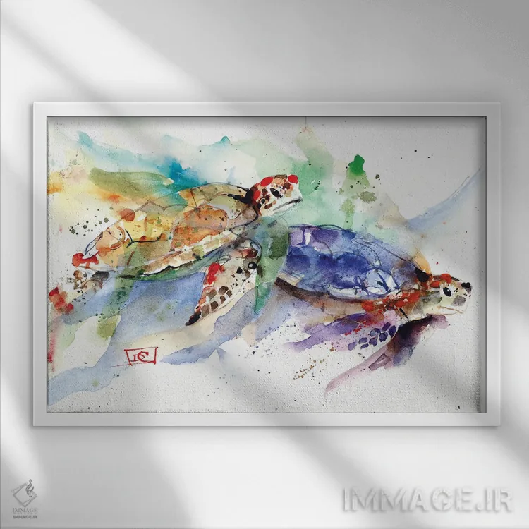 تابلو لاکپشتهای دریایی اثر باور کراوزر - نمای قابدار سفید