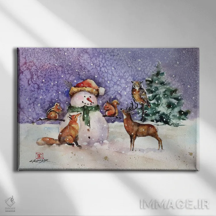 تابلو آدمبرفی و موجودات جنگلی اثر باور کراوزر - نمای روبهرو روی دیوار