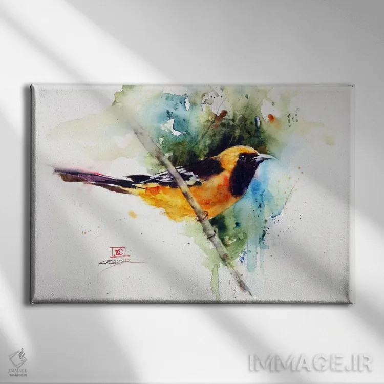 تابلو پرندهٔ نارنجی اثر باور کراوزر - نمای روبهرو روی دیوار