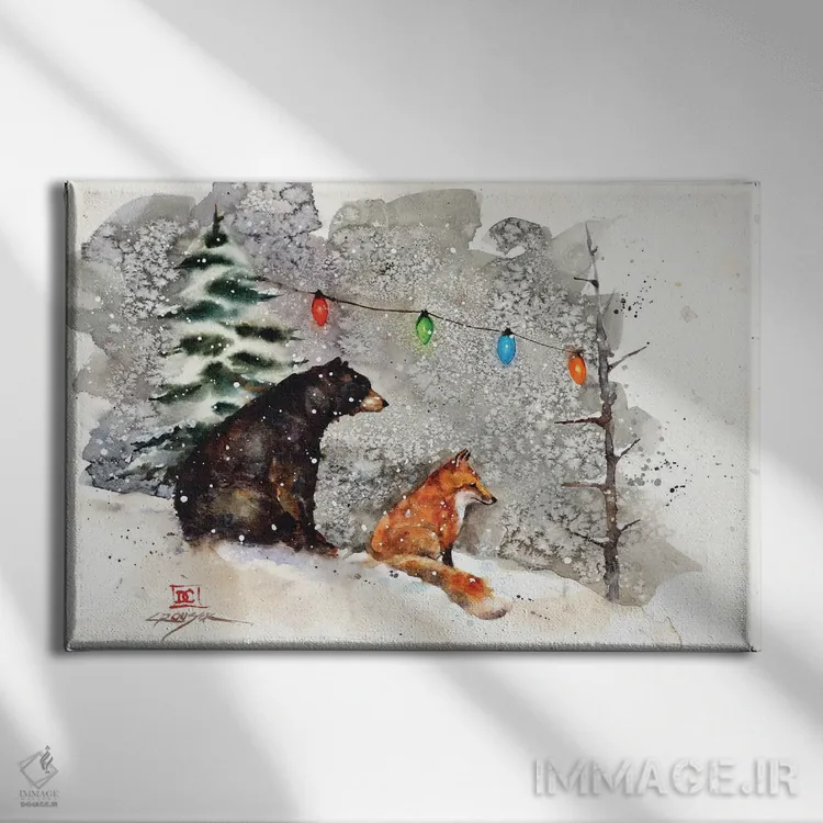 تابلو روباه، خرس و چراغها اثر باور کراوزر - نمای روبهرو روی دیوار