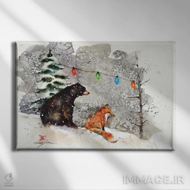 تابلو روباه، خرس و چراغها اثر باور کراوزر - نمای روبهرو روی دیوار