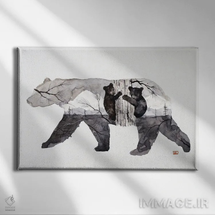 تابلو مادر خرس و تولهها اثر باور کراوزر - نمای روبهرو روی دیوار