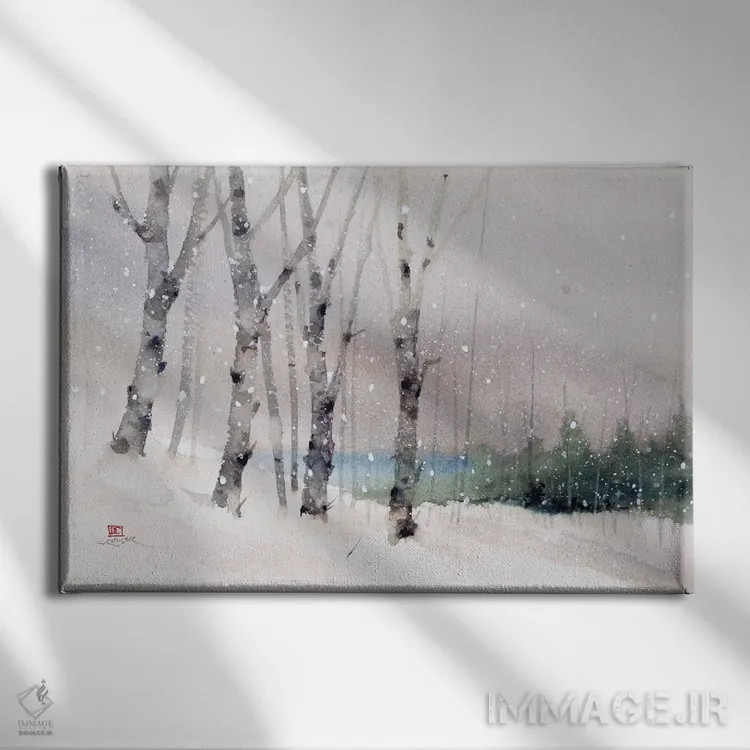 تابلو دامنهٔ تپه زمستانی اثر باور کراوزر - نمای روبهرو روی دیوار