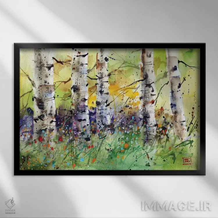 تابلو درختان بهاری اثر باور کراوزر - نمای قابدار مشکی