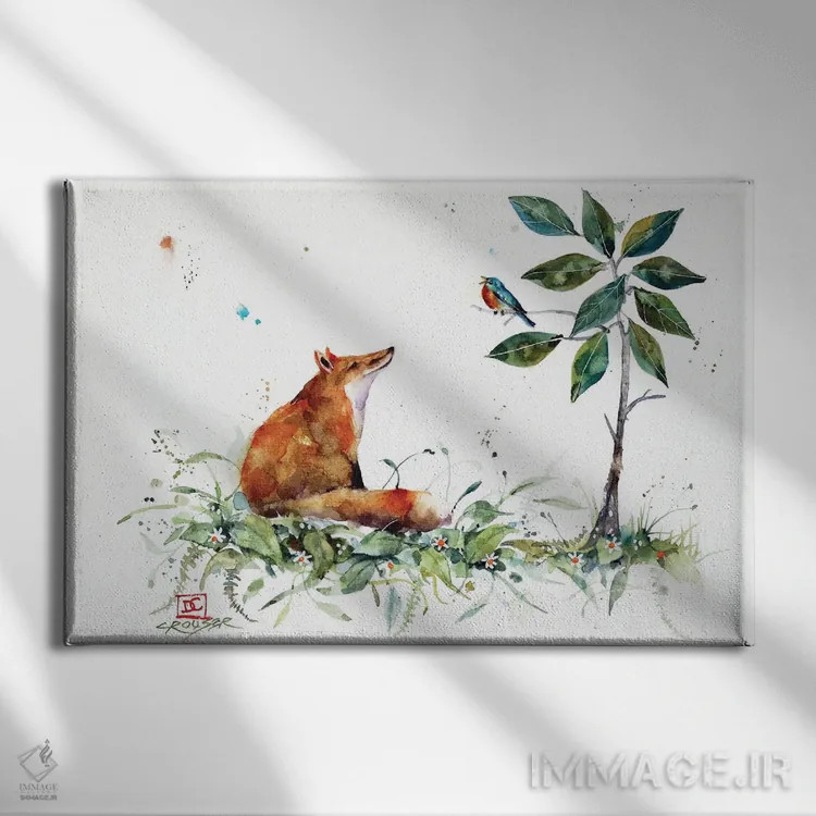 تابلو روباه و پرندهٔ آبی اثر باور کراوزر - نمای روبهرو روی دیوار