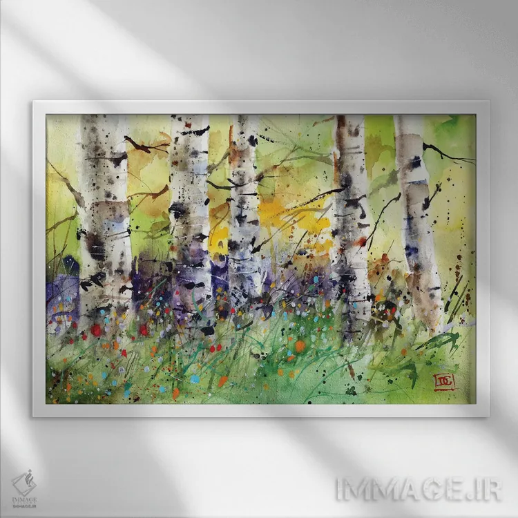 تابلو درختان بهاری اثر باور کراوزر - نمای قابدار سفید