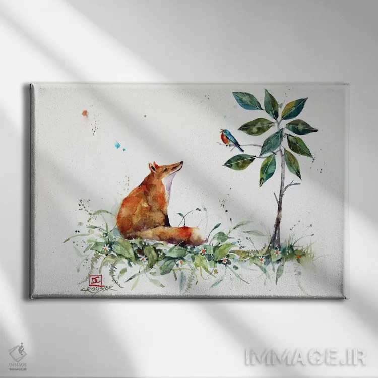 تابلو روباه و پرنده آبی اثر باور کراوزر - نمای روبهرو روی دیوار