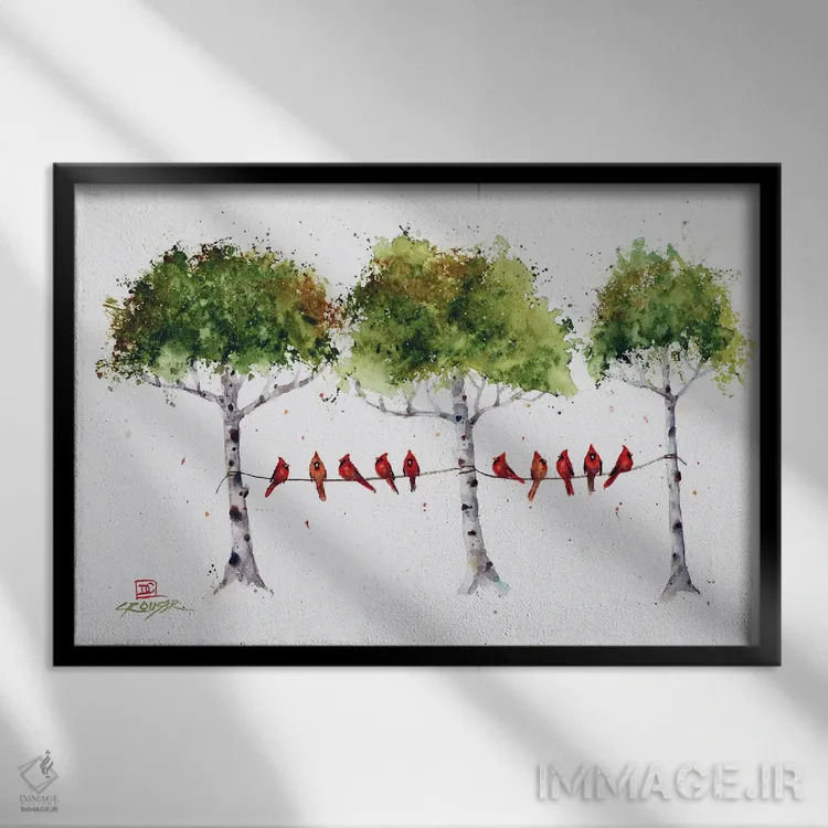 تابلو کارباورالها روی درختان اثر باور کراوزر - نمای قابدار مشکی