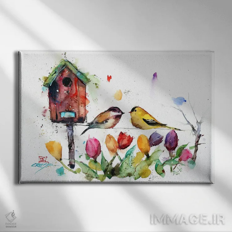 تابلو لانهٔ پرنده در بهار اثر باور کراوزر - نمای روبهرو روی دیوار