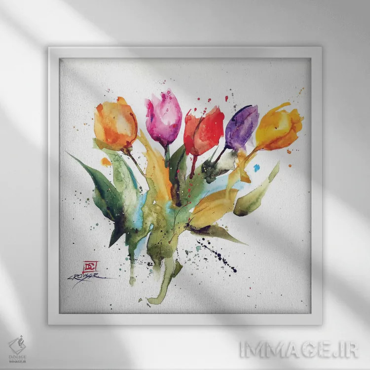 تابلو لالهها اثر باور کراوزر - نمای قابدار سفید