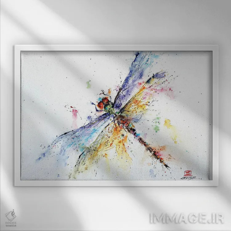 تابلو سنجاقک برکه اثر باور کراوزر - نمای قابدار سفید