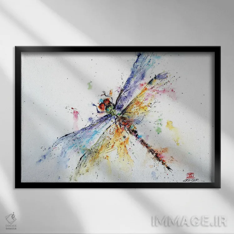 تابلو سنجاقک برکه اثر باور کراوزر - نمای قابدار مشکی