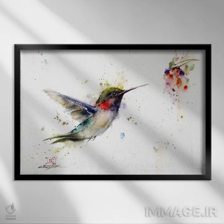 تابلو مرغ مگسخوار در لحظه اثر باور کراوزر - نمای قابدار مشکی