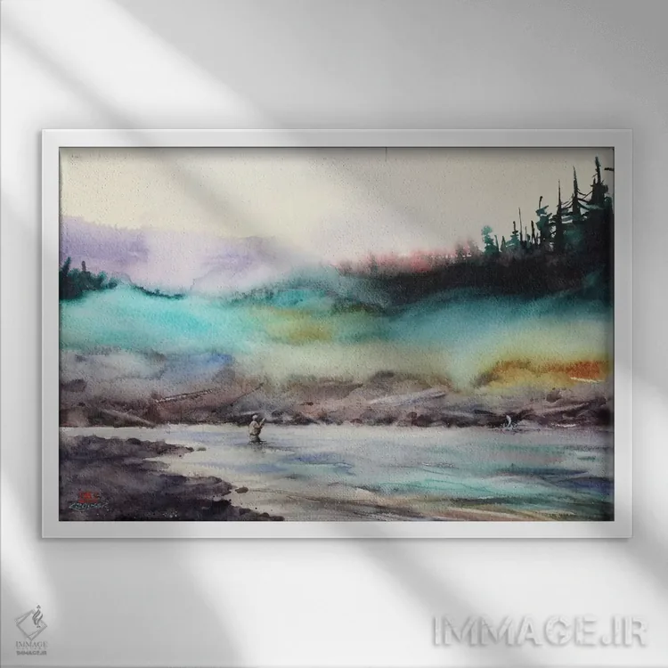 تابلو ماهیگیری موفق اثر باور کراوزر - نمای قابدار سفید