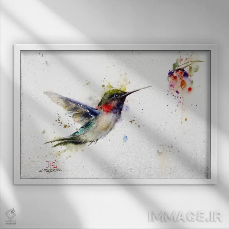 تابلو مرغ مگسخوار در لحظه اثر باور کراوزر - نمای قابدار سفید