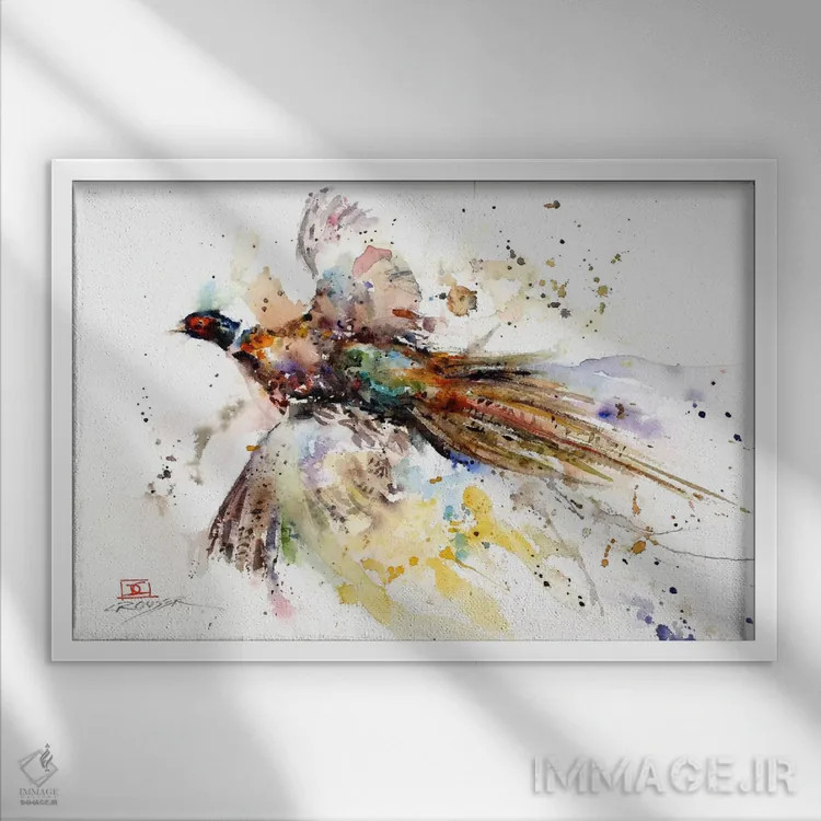 تابلو قرقاول رنگارنگ اثر باور کراوزر - نمای قابدار سفید