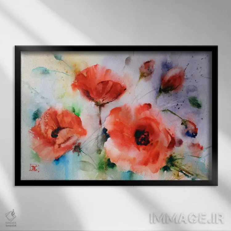 تابلو شقایقها اثر باور کراوزر - نمای قابدار مشکی