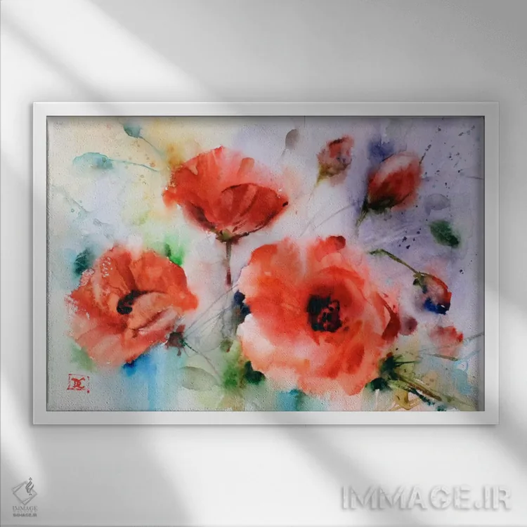 تابلو شقایقها اثر باور کراوزر - نمای قابدار سفید