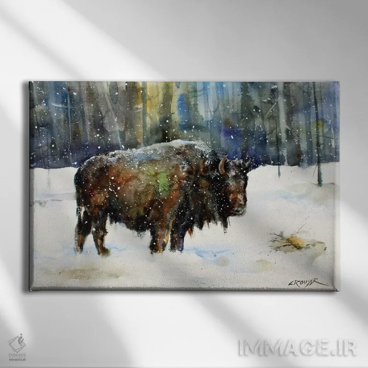 تابلو گاومیش کوهاندار (بایسون) اثر باور کراوزر - نمای روبهرو روی دیوار
