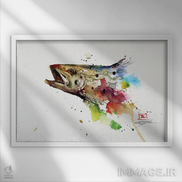 تابلو قزلآلای انتزاعی اثر باور کراوزر - نمای قابدار سفید