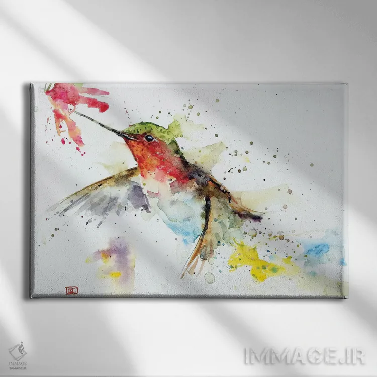 تابلو مرغ مگسخوار و گل اثر باور کراوزر - نمای روبهرو روی دیوار