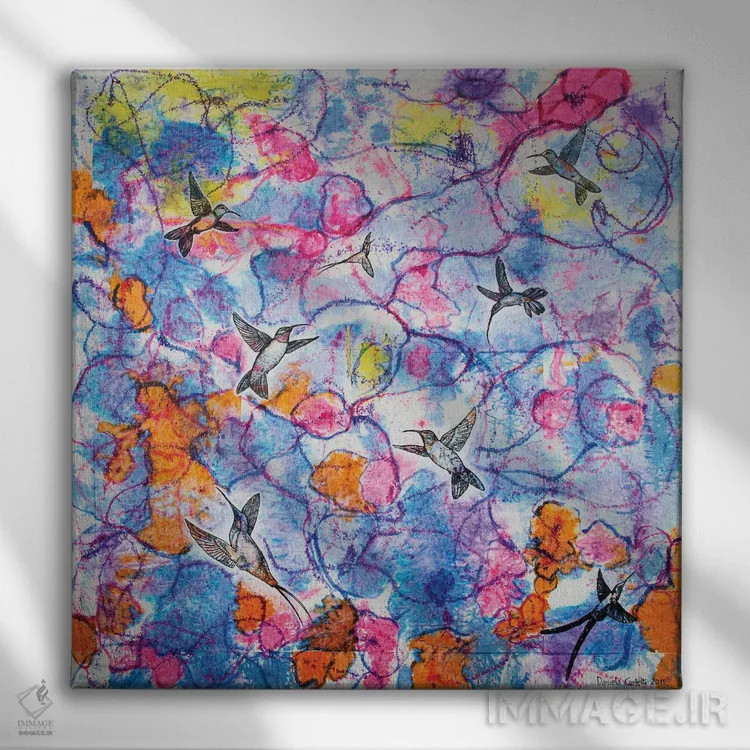 تابلو رقص مرغان مگسخوار اثر دنیلا کارلتی - نمای روبهرو روی دیوار